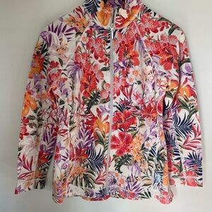 Tommy Bahama women’s Aruba zip front knit jacket/sweater floral tropical S
